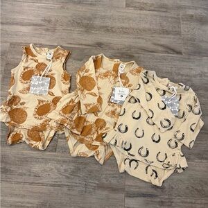kate quinn Cream and Mustard Sunflower & Horseshoe One-Piece Bodysuits